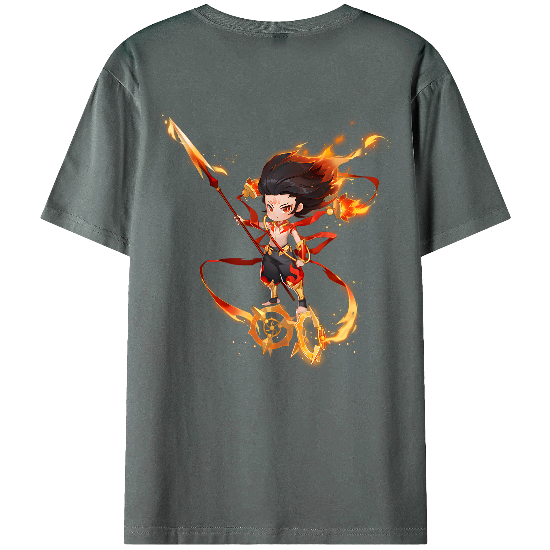 （画像用） Ne Zha 2 ナタ 魔童の大暴れ 綿100％ メンズ半袖Tシャツ（バックプリント） 通気性